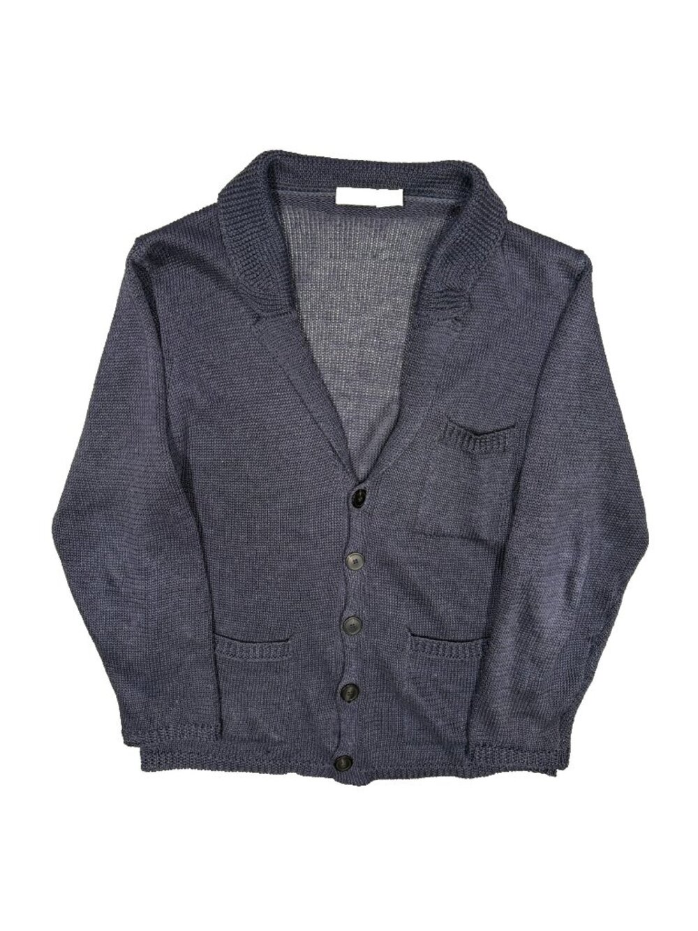 Inis Meain Linen Pub Jacket Cardigan Knit Sweater Ireland Blue Small
